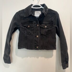 Hollister Black Cropped Denim Jacket Raw Hem